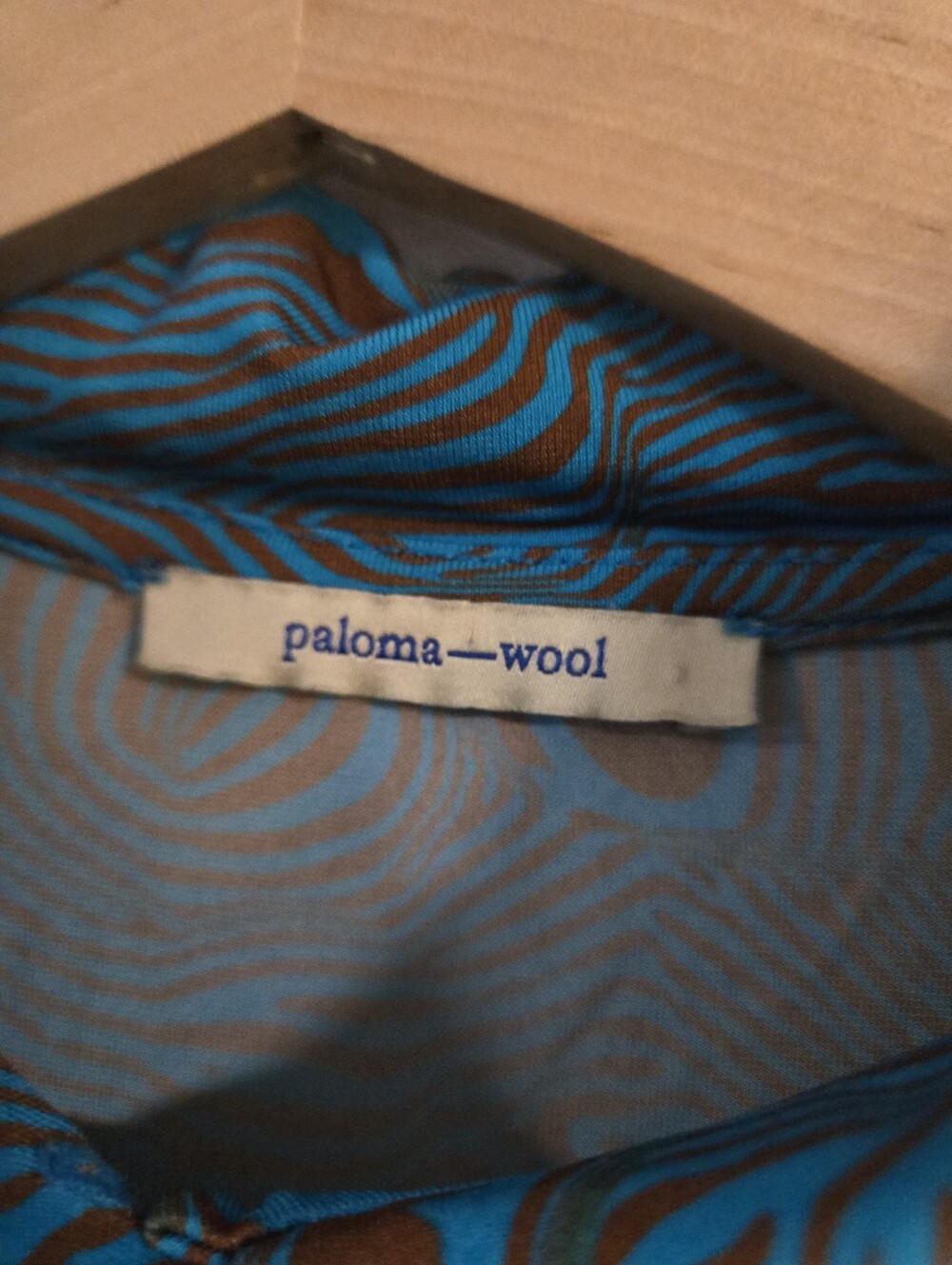Paloma Wool• The ReginaTeal & Brown Abstract Mosaic Psychedelic Button-Up. Sz S - Picture 5 of 7
